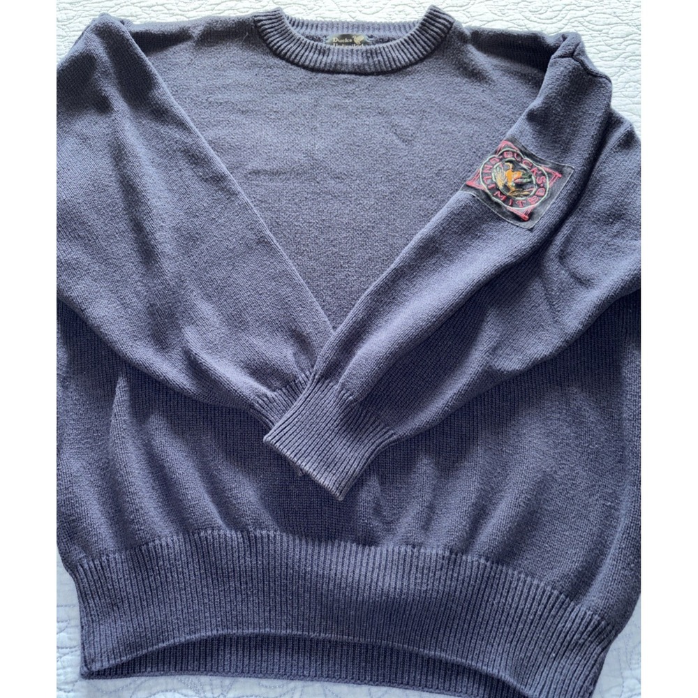 Ducks Unlimited Mens Large Sweater Embroidered Crewneck Navy Cotton